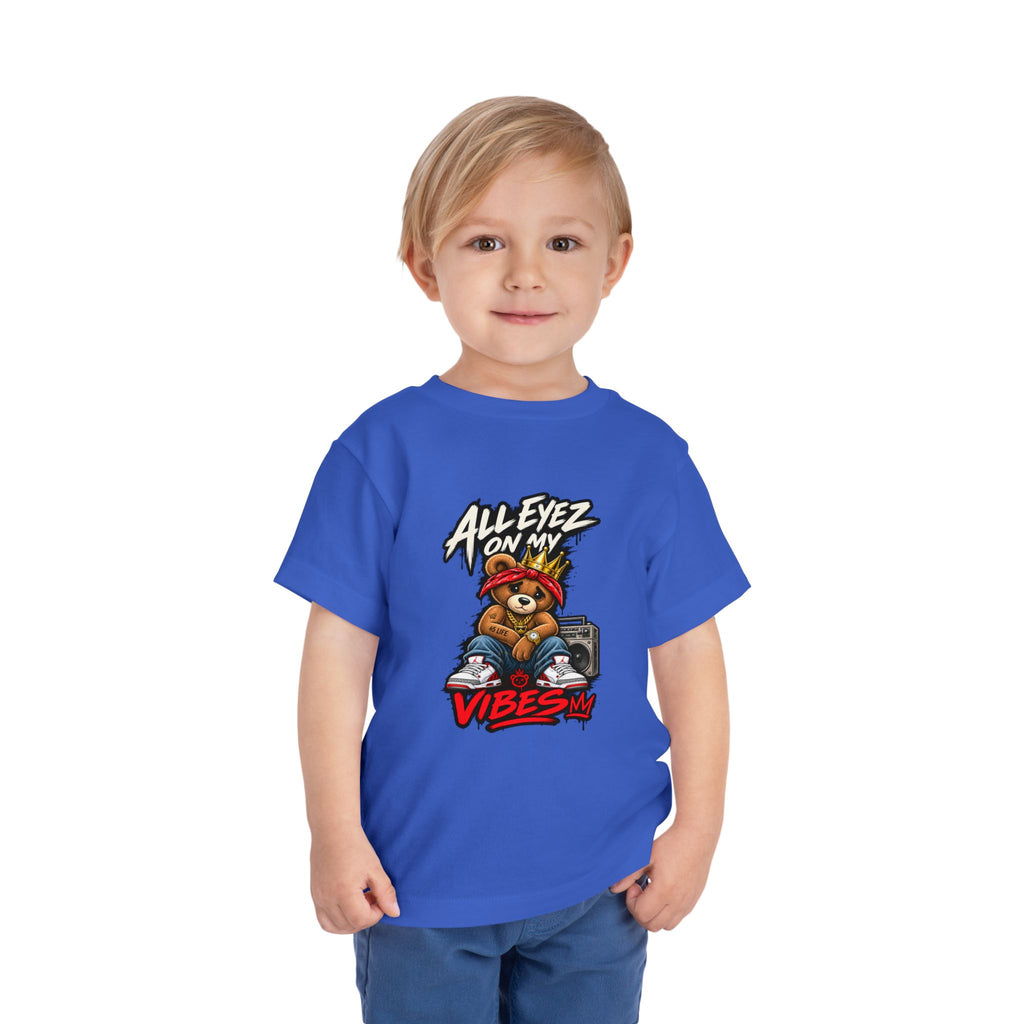 All Eyez On My Vibes Teddy Bear Toddler Tee | Hip Hop Boombox Graphic