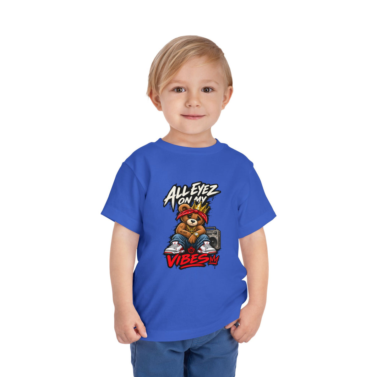 All Eyez On My Vibes Teddy Bear Toddler Tee | Hip Hop Boombox Graphic