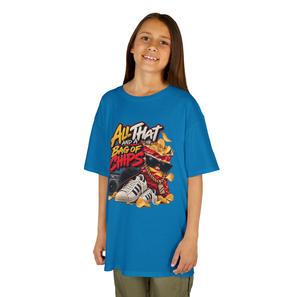 All That and a Bag of Chips Kid Tee | Retro Chips Cartoon Snack Design | 90's 00's Hip Hop Pop Culture