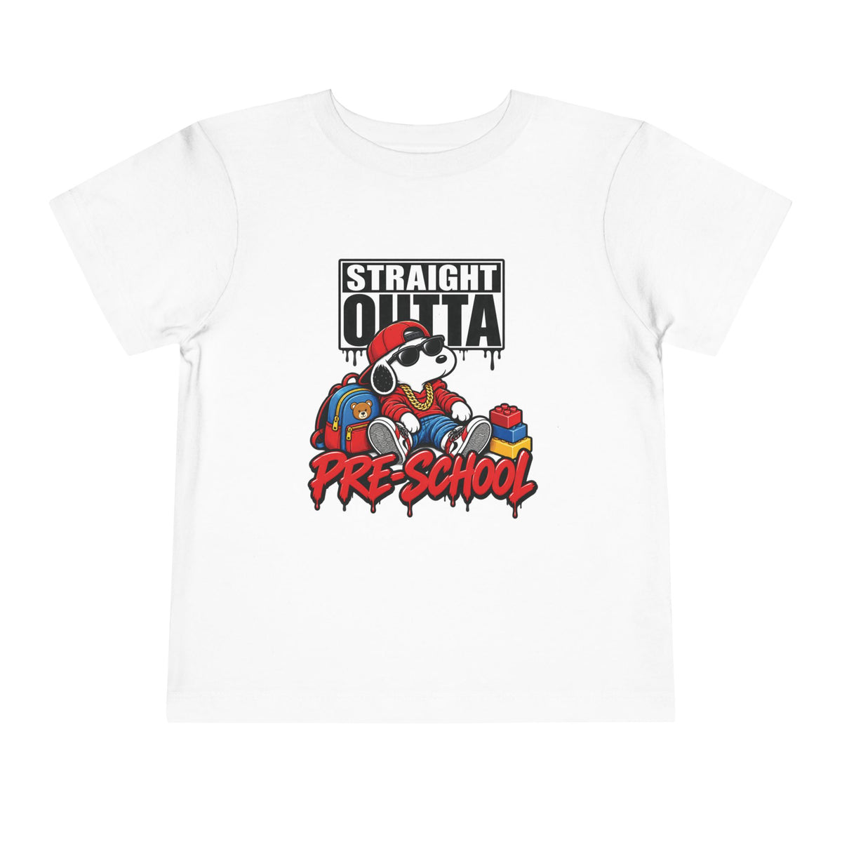 Straight Outta Pre-School Toddler Tee | Cool Cartoon Dog School Shirt | 90s 2000s Retro Nostalgic Tee