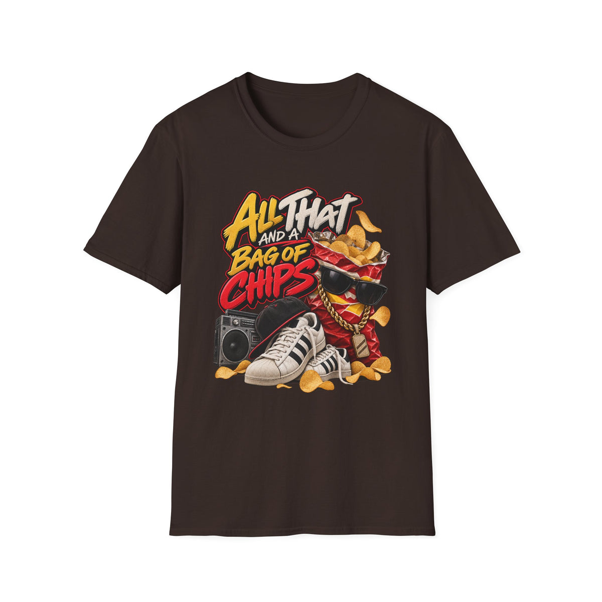 All That and a Bag of Chips T-Shirt | Retro Snack Graphic Tee | 90's 00's Hip Hop Pop Culture