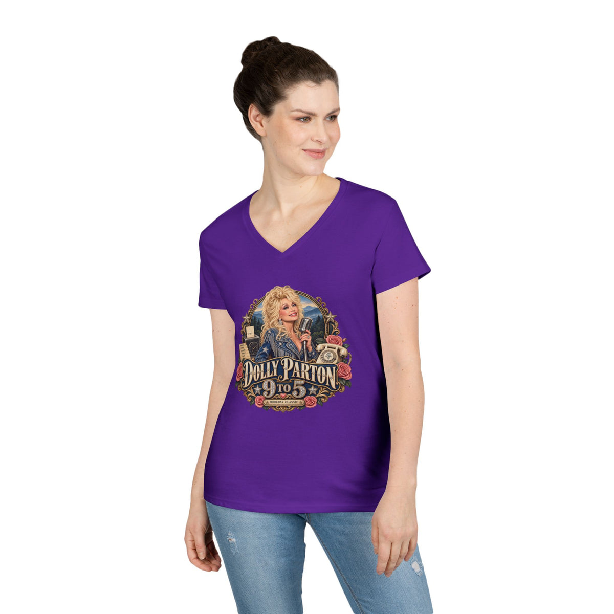 9 to 5 Retro Country Music V-Neck T-Shirt | Vintage Singer Graphic | Dolly Parton Tribute Memorial