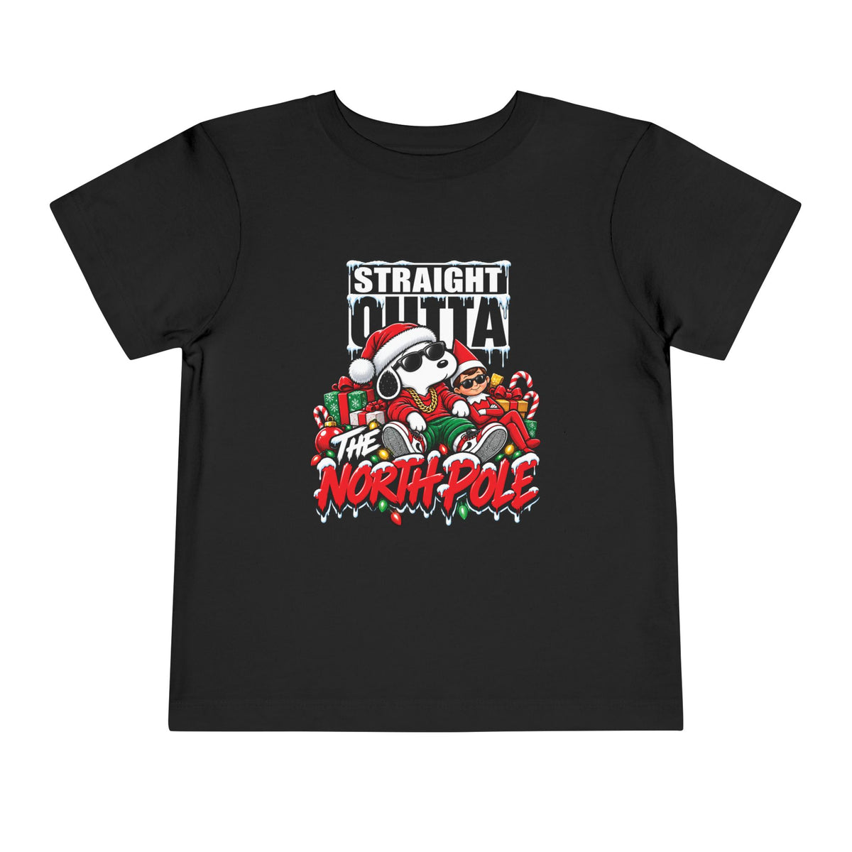 Straight Outta Elf graphic Toddler Tee | Christmas elf, candy cane holiday design