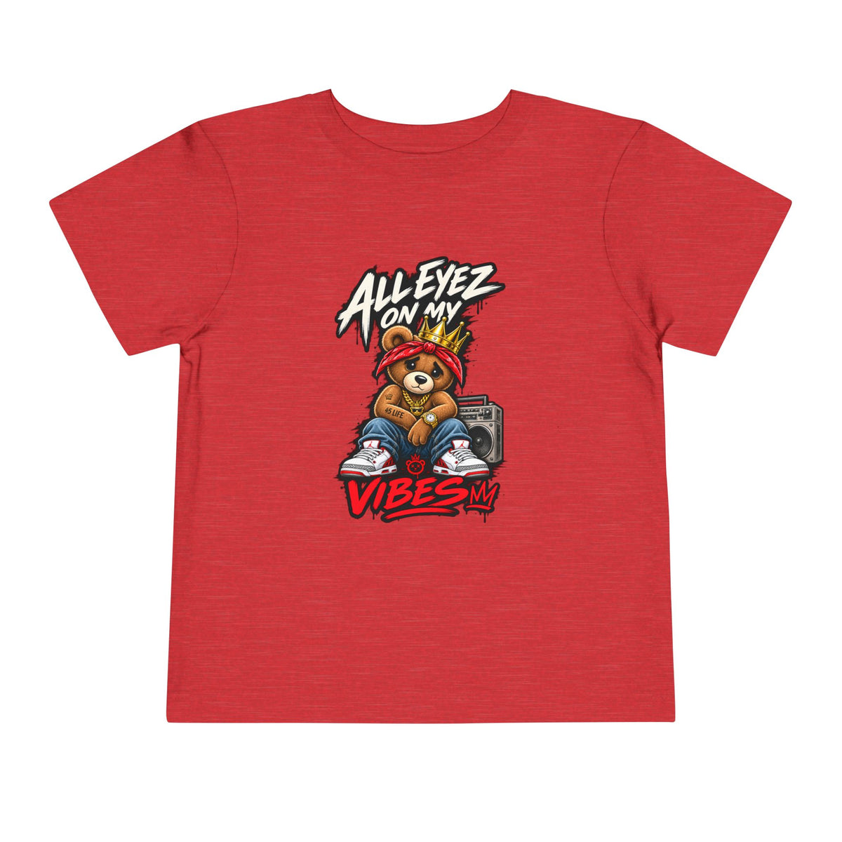 All Eyez On My Vibes Teddy Bear Toddler Tee | Hip Hop Boombox Graphic