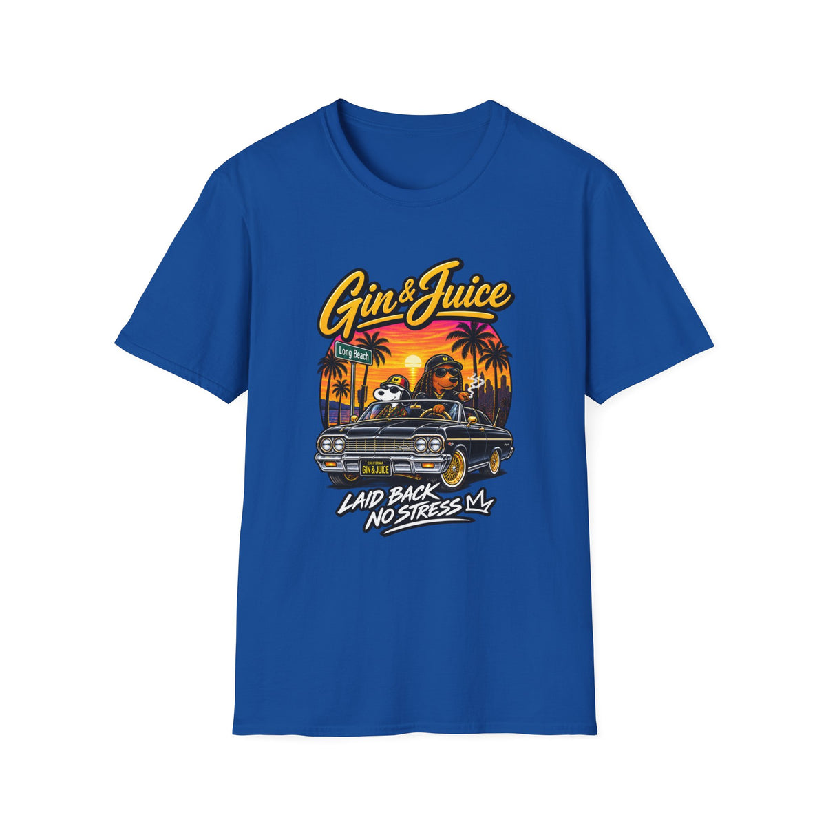 Gin & Juice Beach Sunset T-Shirt | Laidback Lowrider Palm Tree Design |  1990's 2000's Nostalgia Throwback