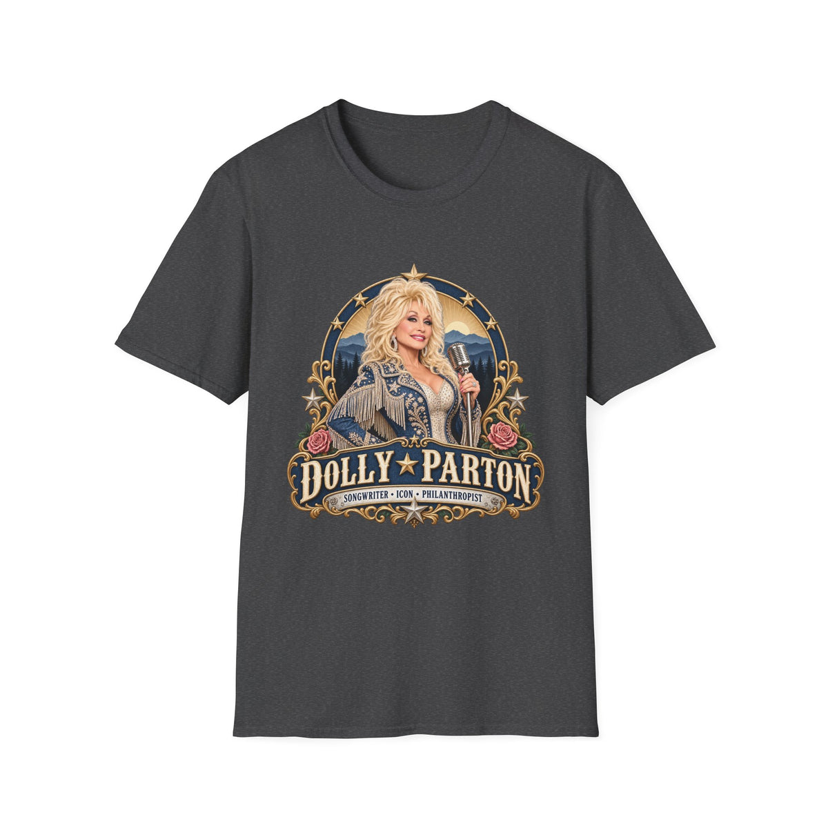 Country Singer Dolly Parton Portrait T-Shirt | Retro Western Microphone Design