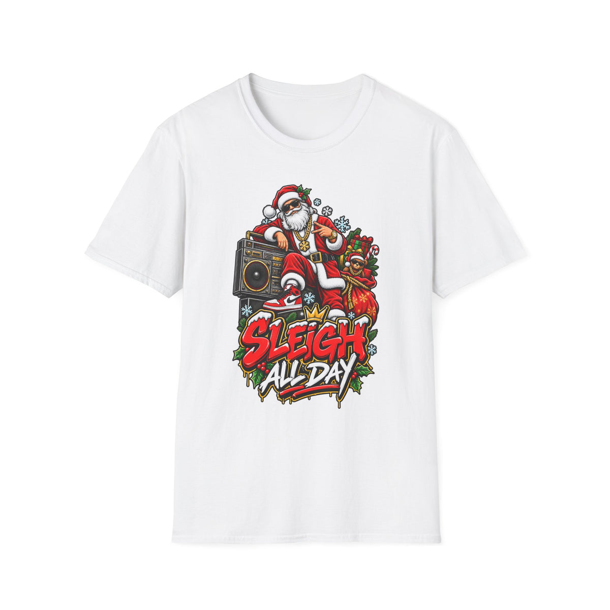 Sleigh All Day Santa graphic T-Shirt | Christmas hip hop holiday tee | 1990's 2000's Nostalgia Throwback