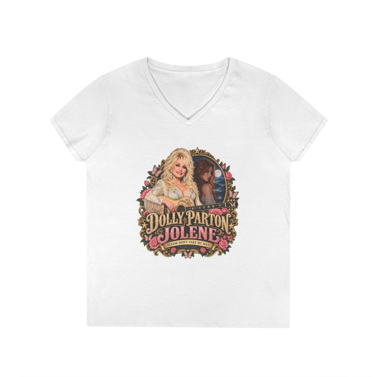 Dolly Parton Jolene Pink Portrait Tee | V-Neck Shirt | Memorial Tribute