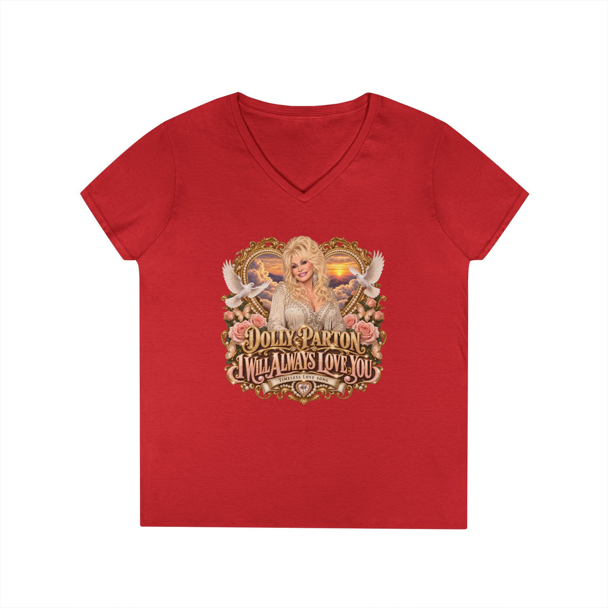 Dolly Parton Portrait V-Neck T-Shirt Pink | Dolly Parton Always Love You | Memorial Tribute