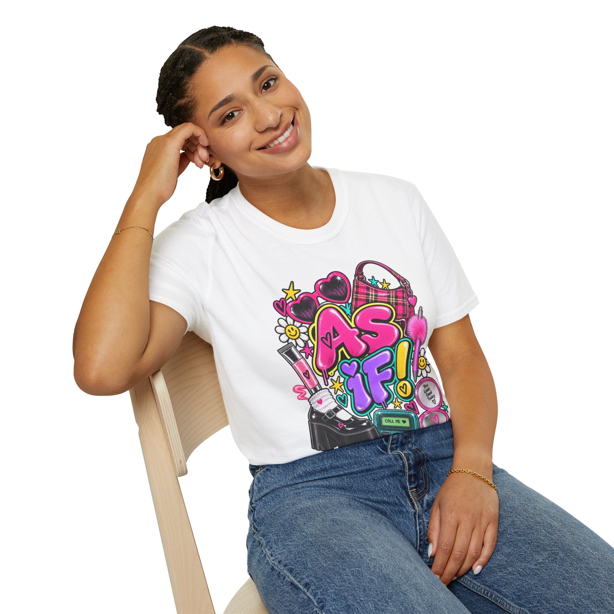 As If! Graphic Tee | 90s Y2K Retro Print, Heart Sunglasses, Plaid Bag | 90's 00's Hip Hop Pop Culture Nostalgia