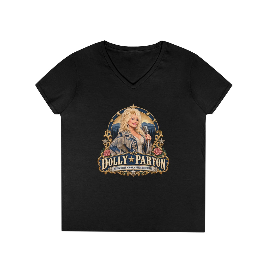 Dolly Parton Portrait V-Neck Tribute T-Shirt | Country Music Icon Tee