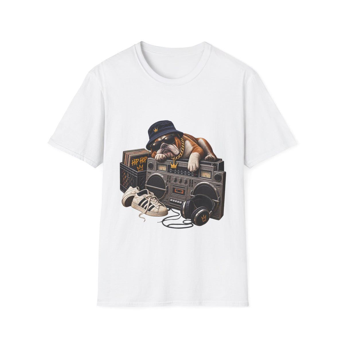 Hip Hop Bulldog DJ T-Shirt | Cute Retro Boombox Streetwear Tee