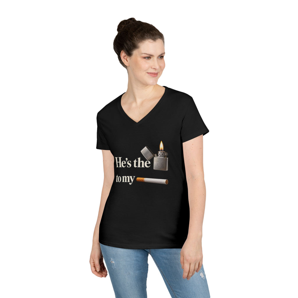 He's the Lighter to My Cigarette V-Neck T-Shirt | Millennial Tee | 90s 00s Hip Hop Pop Culture Nostalgia Millennial Era