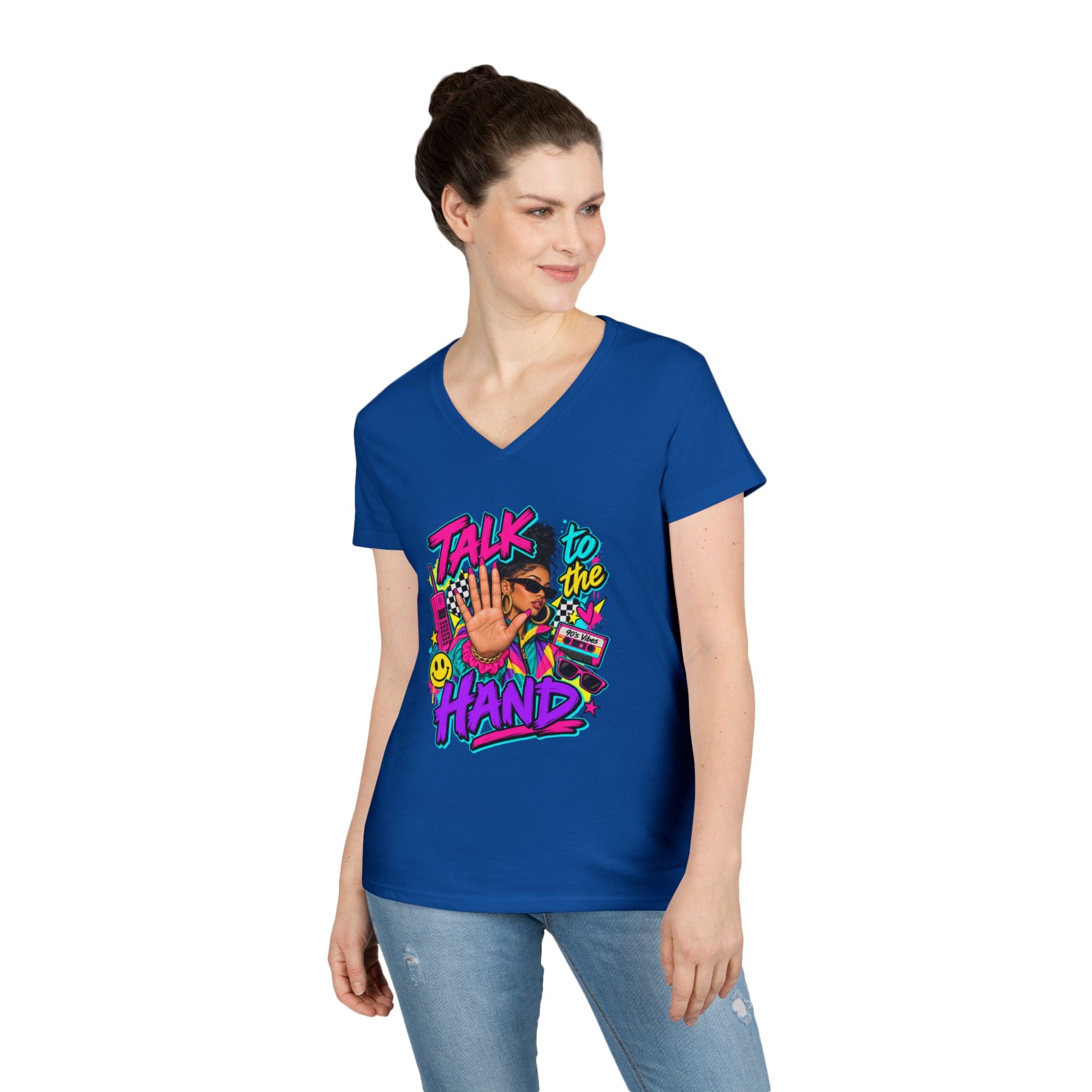 Talk to the Hand graphic tee | V-Neck T-Shirt, 90s retro pop art design | 90's 00's Hip Hop Pop Culture Nostalgia