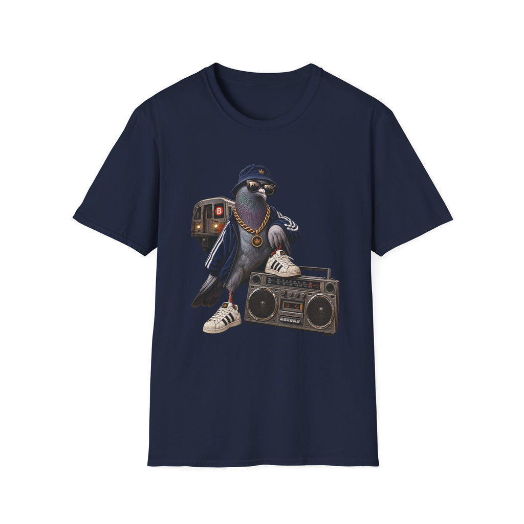 Pigeon Rapper Illustration B Train Boombox Hip Hop T-Shirt NYC | Urban Street Style | 1990's 2000's Nostalgia Throwback