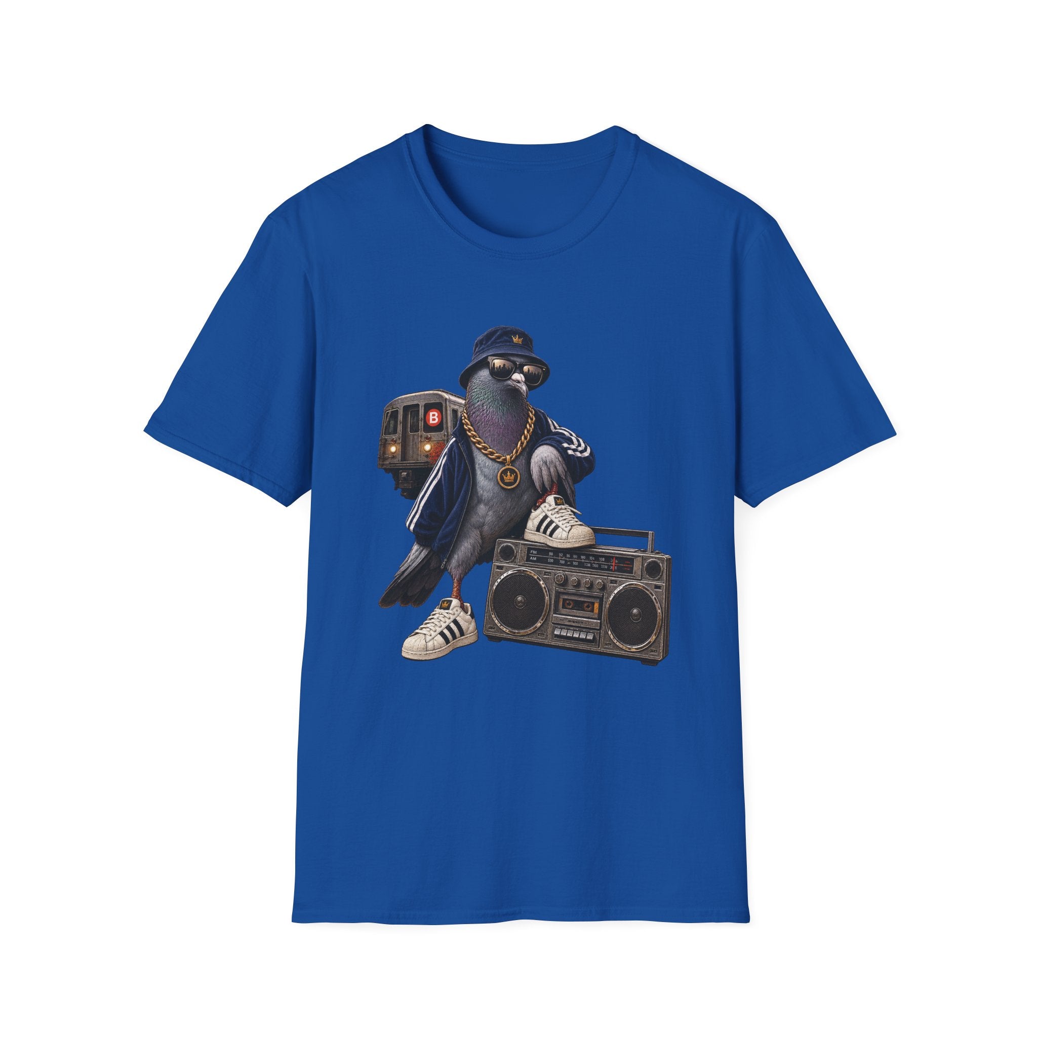 Pigeon Rapper Illustration B Train Boombox Hip Hop T-Shirt NYC | Urban Street Style | 1990's 2000's Nostalgia Throwback