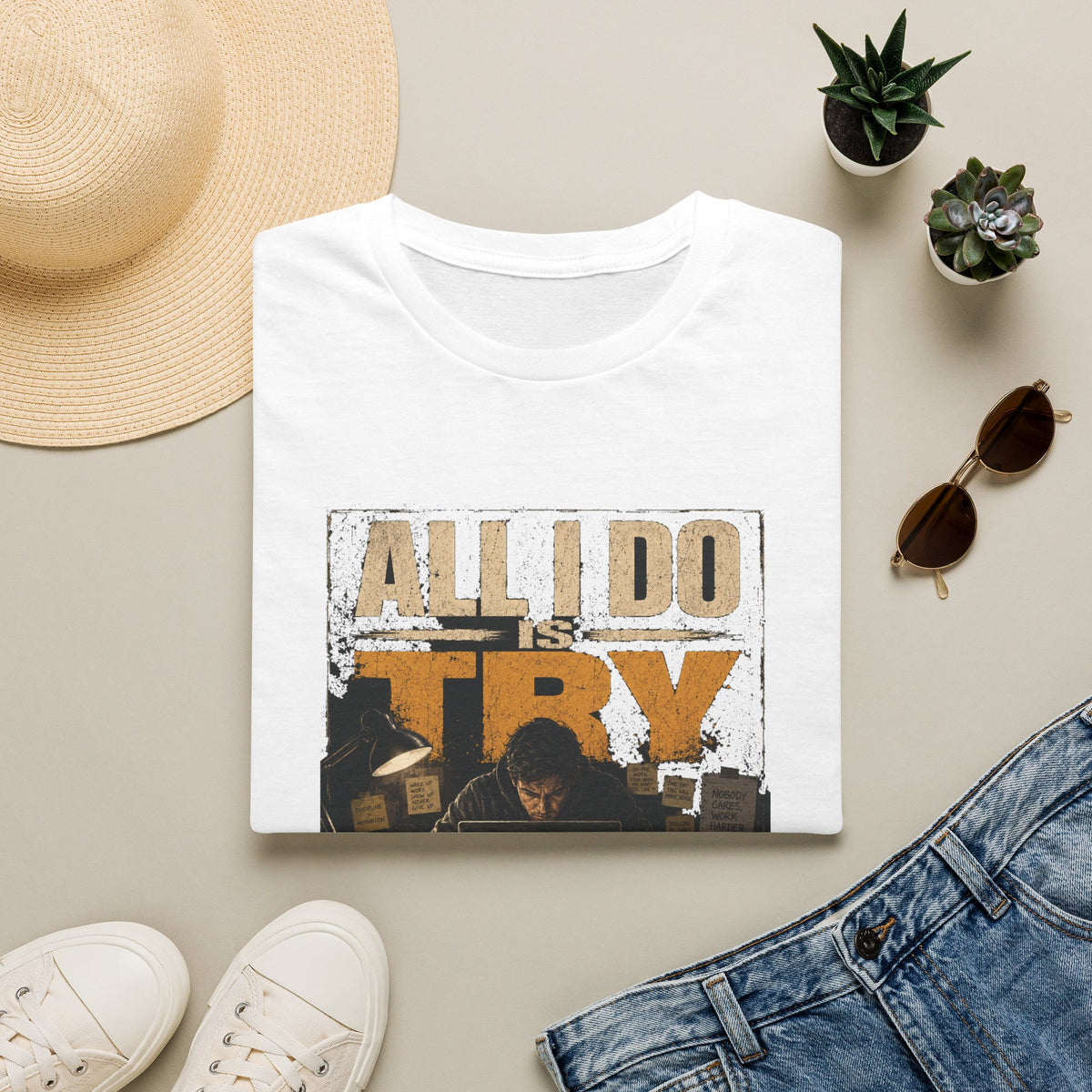 All I Do Is Try T-Shirt | Vintage Music Poster Style