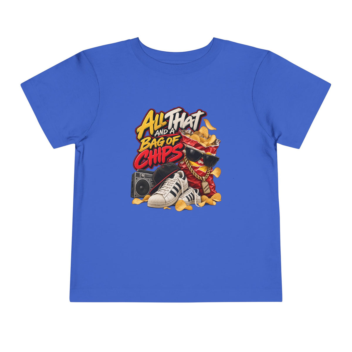 All That and a Bag of Chips Toddler Tee | Retro Sneaker Snack Graphic