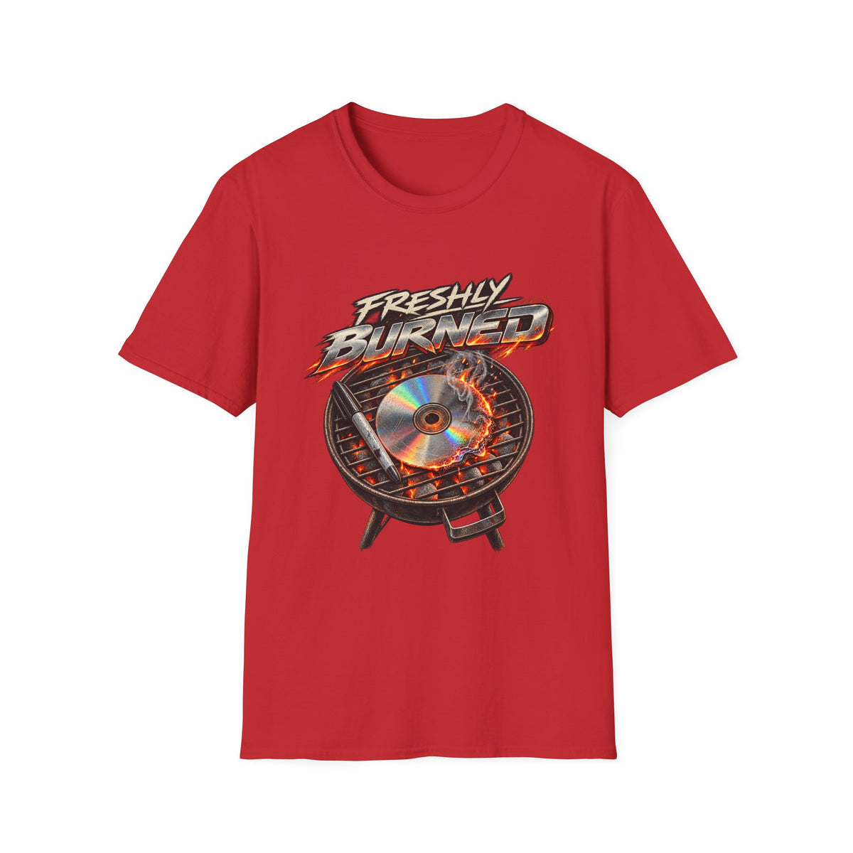 Freshly Burned CD Grill Graphic T-Shirt | Retro Metal Flame Design | 1990's 2000's Nostalgia Throwback