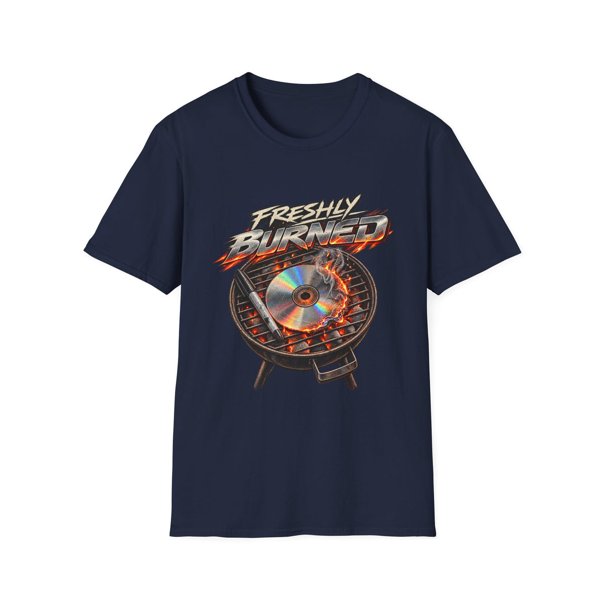 Freshly Burned CD Grill Graphic T-Shirt | Retro Metal Flame Design | 1990's 2000's Nostalgia Throwback
