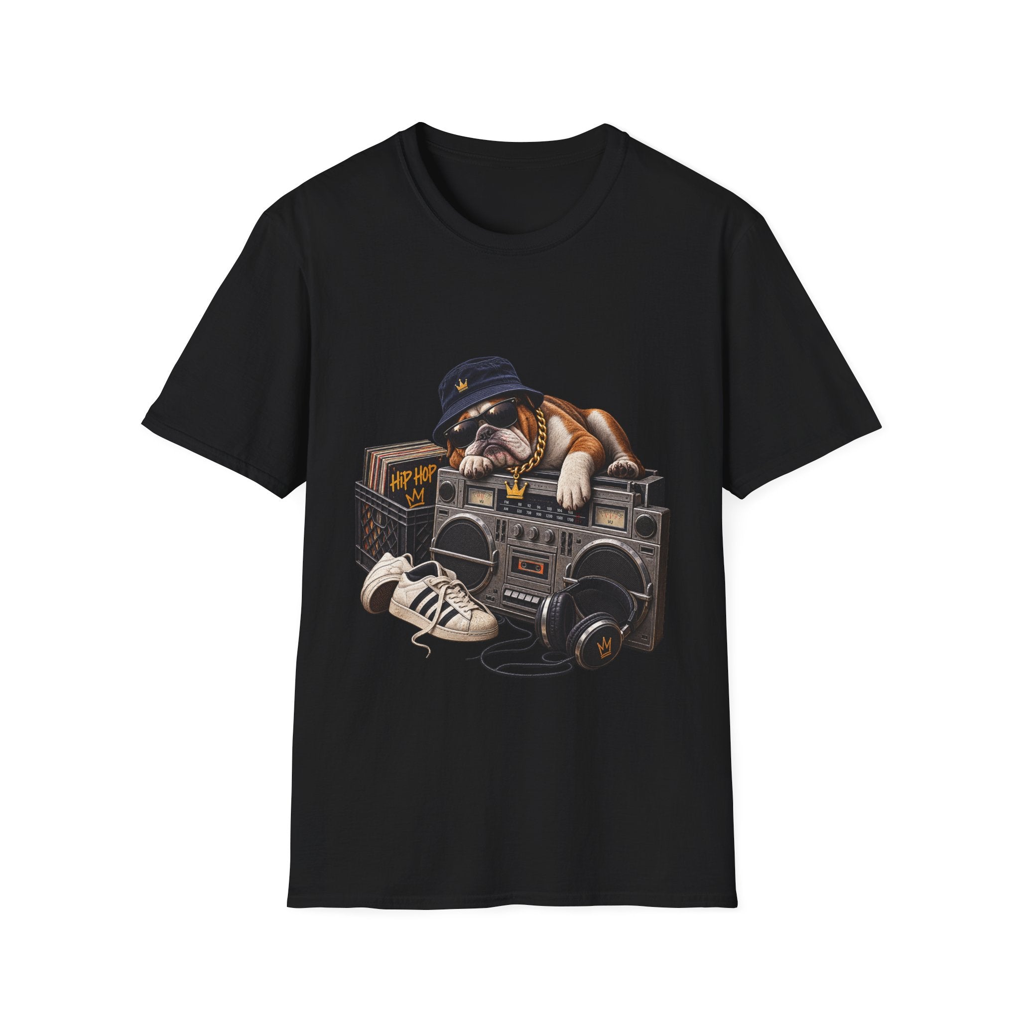 Hip Hop Bulldog DJ T-Shirt | Cute Retro Boombox Streetwear Tee