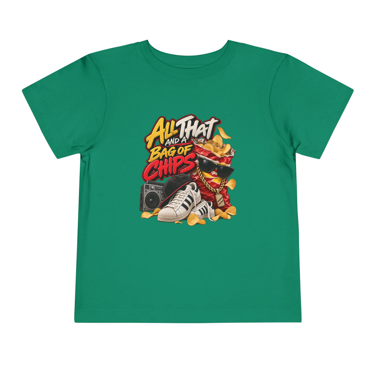 All That and a Bag of Chips Toddler Tee | Retro Sneaker Snack Graphic