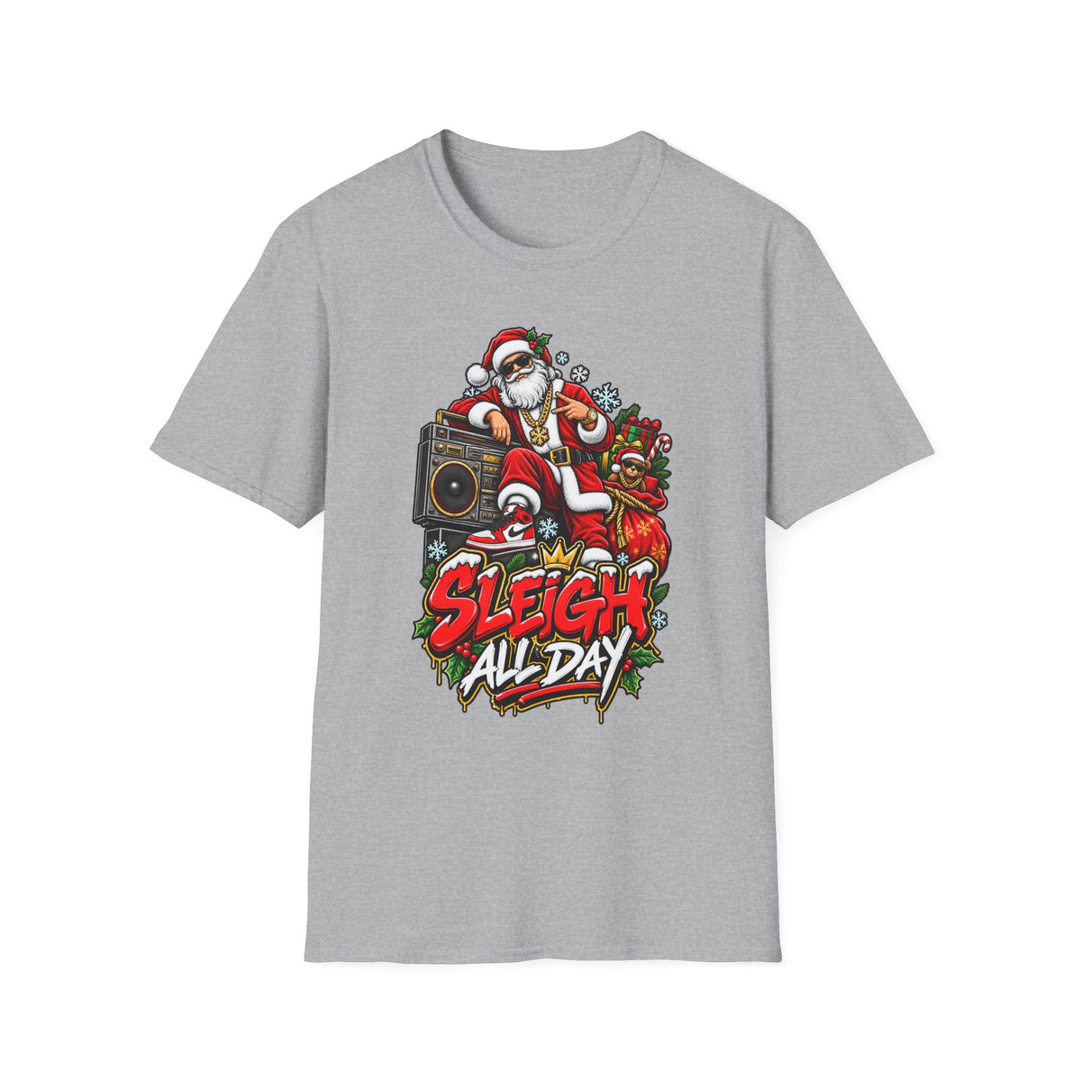 Sleigh All Day Santa graphic T-Shirt | Christmas hip hop holiday tee | 1990's 2000's Nostalgia Throwback