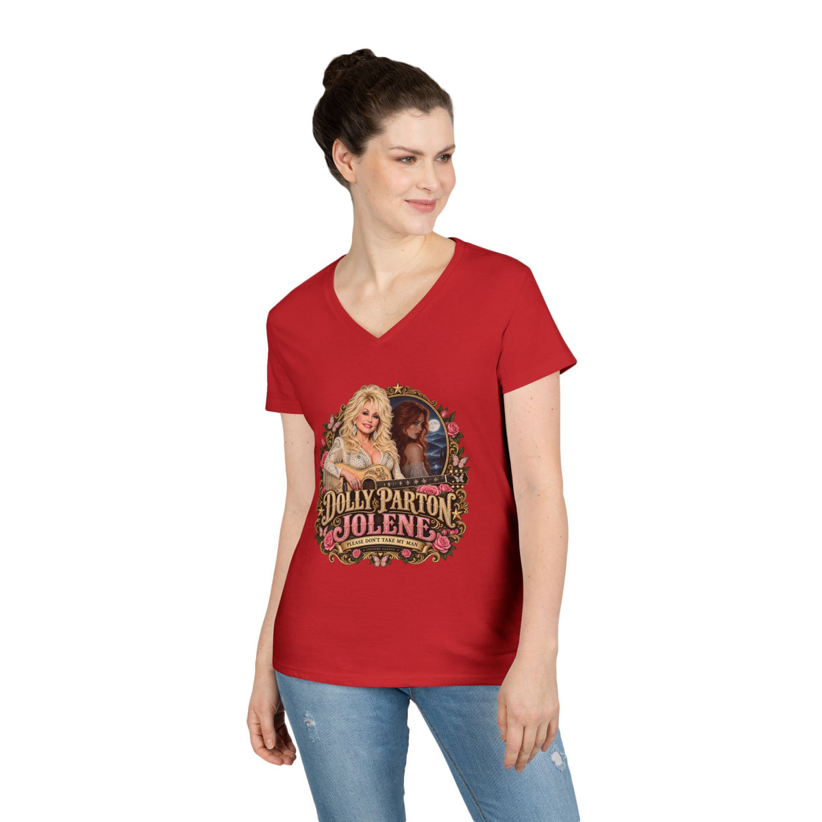 Dolly Parton Jolene Pink Portrait Tee | V-Neck Shirt | Memorial Tribute