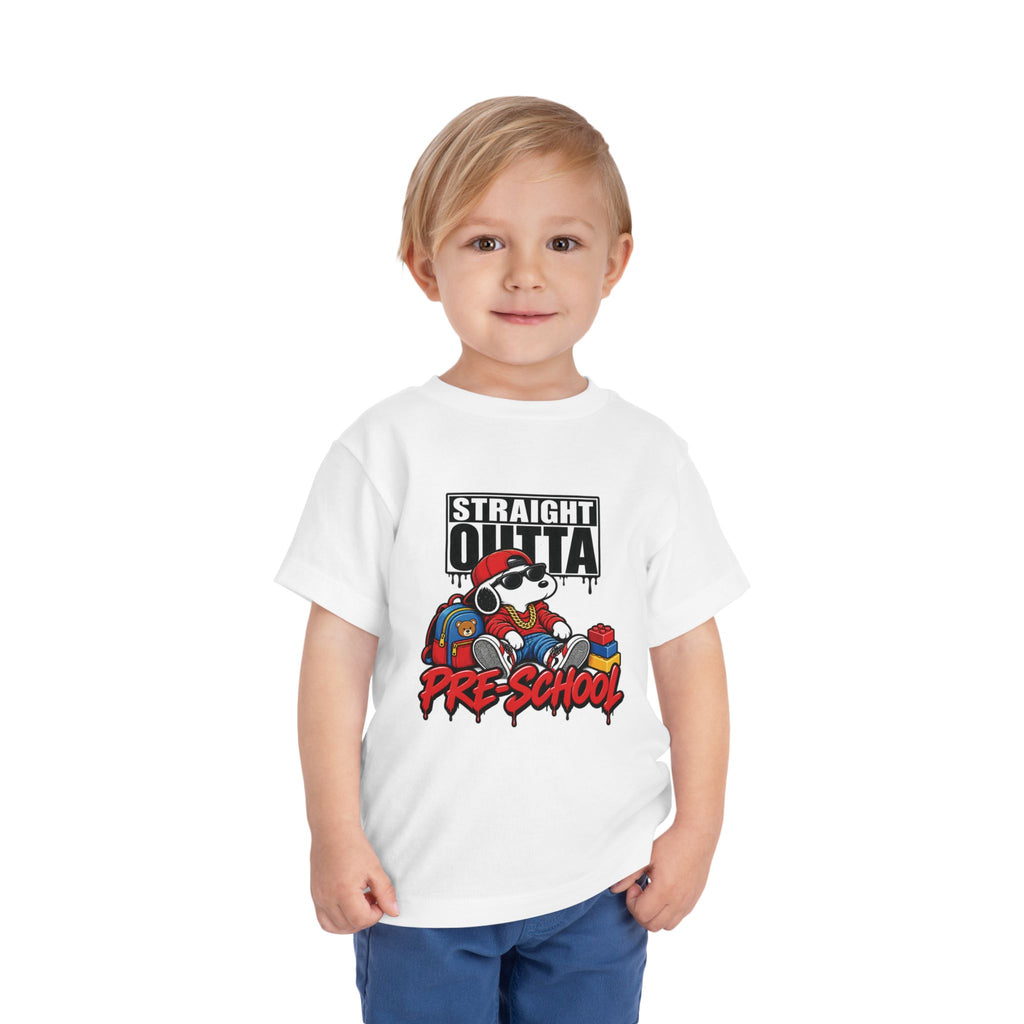 Straight Outta Pre-School Toddler Tee | Cool Cartoon Dog School Shirt | 90s 2000s Retro Nostalgic Tee