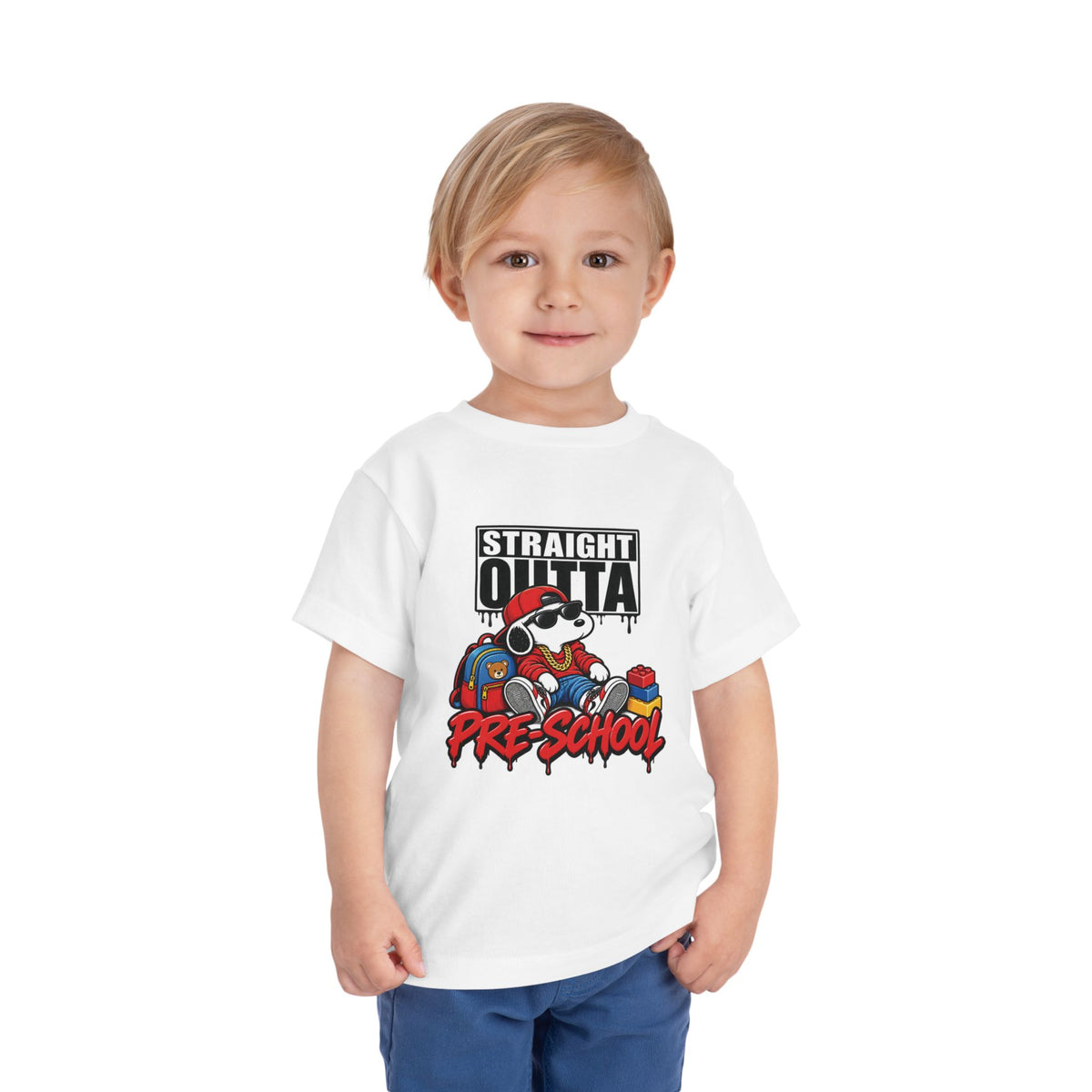 Straight Outta Pre-School Toddler Tee | Cool Cartoon Dog School Shirt | 90s 2000s Retro Nostalgic Tee
