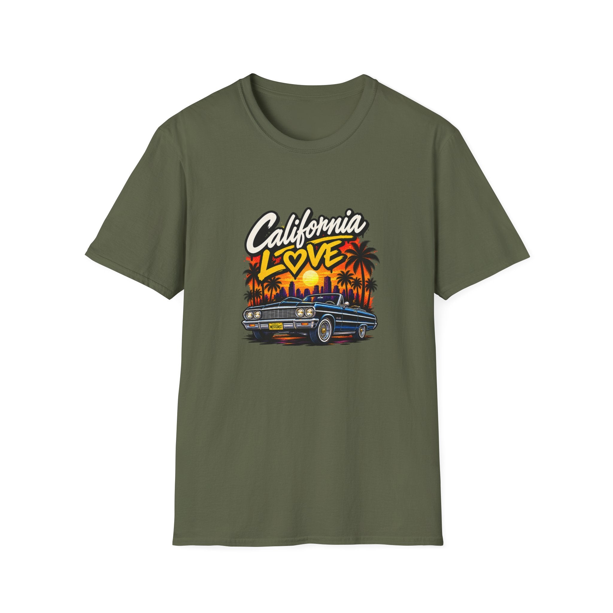 California Love T-Shirt | Sunset Palm Trees, Classic Car Beach Scene