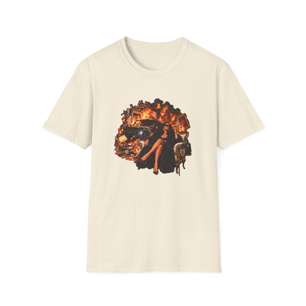 SUV house Smoking T-Shirt | Vintage Pinup Woman, Burnout Scene | Mallory Beauty Burn