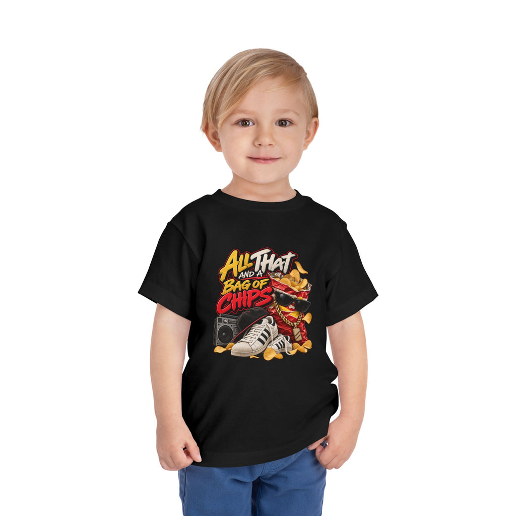 All That and a Bag of Chips Toddler Tee | Retro Sneaker Snack Graphic | 90's 00's Hip Hop Pop Culture Nostalgia