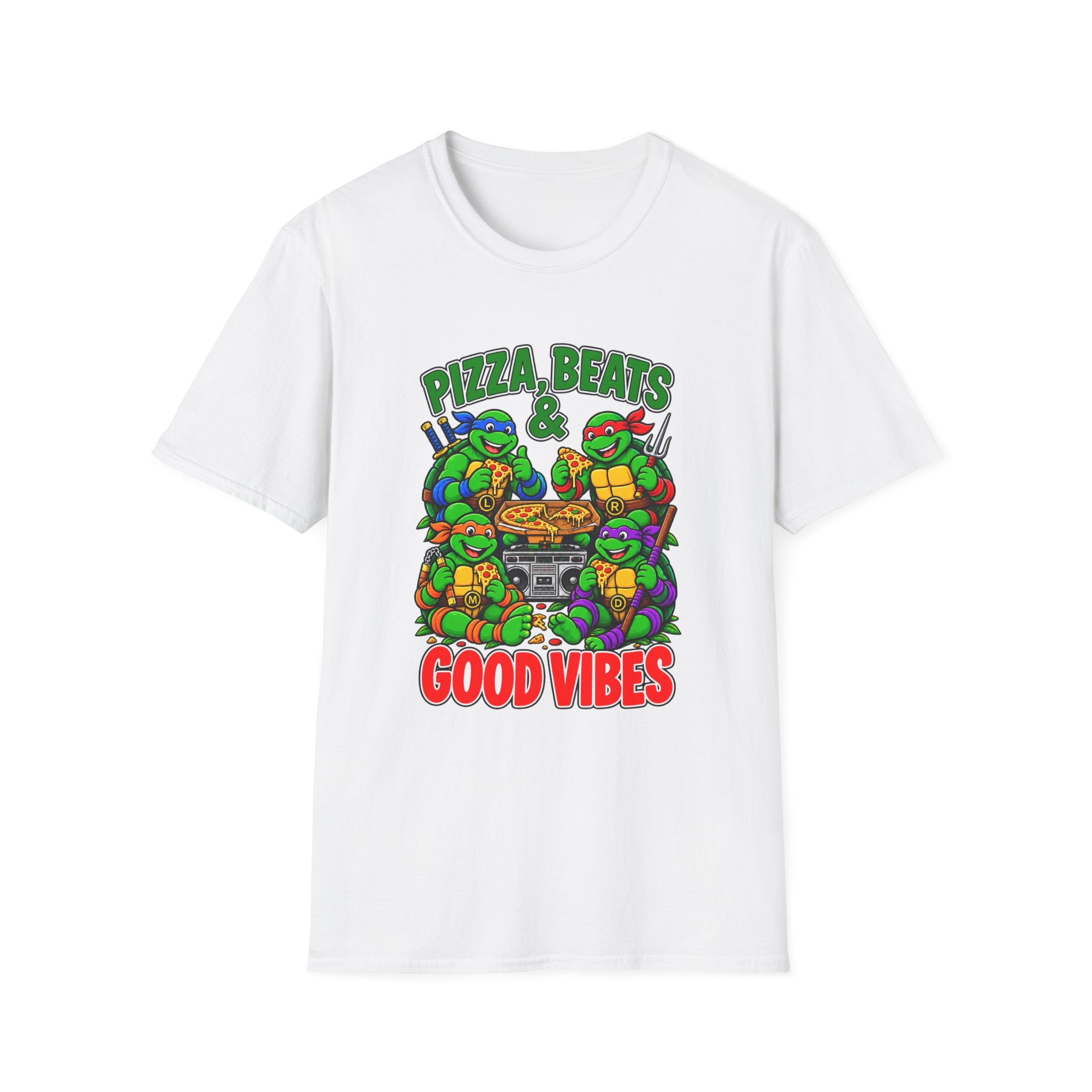 Pizza Beats & Good Vibes Hip Hop T-Shirt | Ninja Turtle Pizza Graphic | 1990's 2000's Nostalgia Throwback