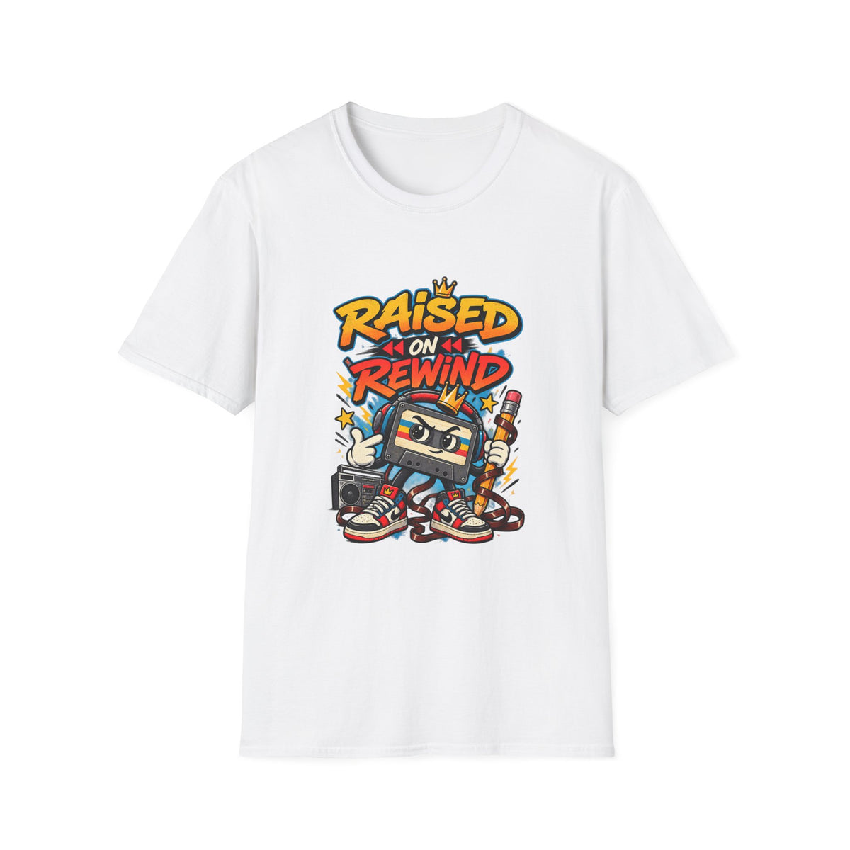 Raised on Rewind Hip Hop T-Shirt | Retro Cassette Tape 90s Nostalgia | 1990's 2000's Nostalgia Throwback