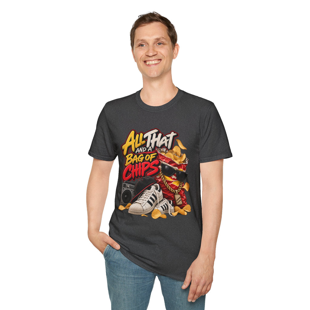 All That and a Bag of Chips T-Shirt | Retro Snack Graphic Tee | 90's 00's Hip Hop Pop Culture