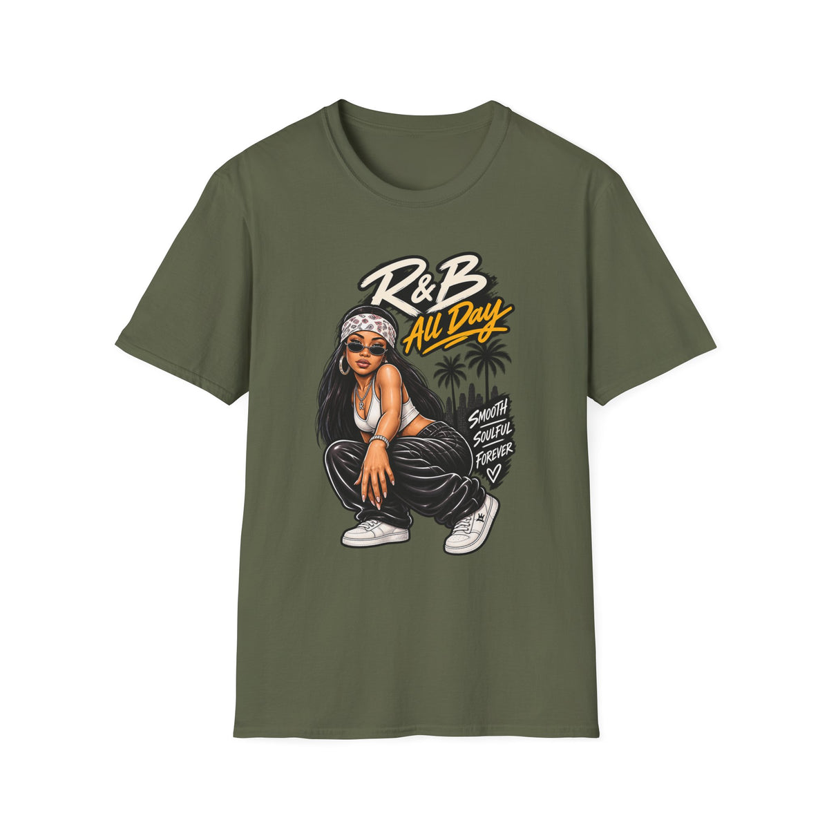 R&B All Day Graphic T-Shirt | Hip Hop Girl Palm Trees Urban Vibe Aaliyah esc | 1990's 2000's Nostalgia Throwback