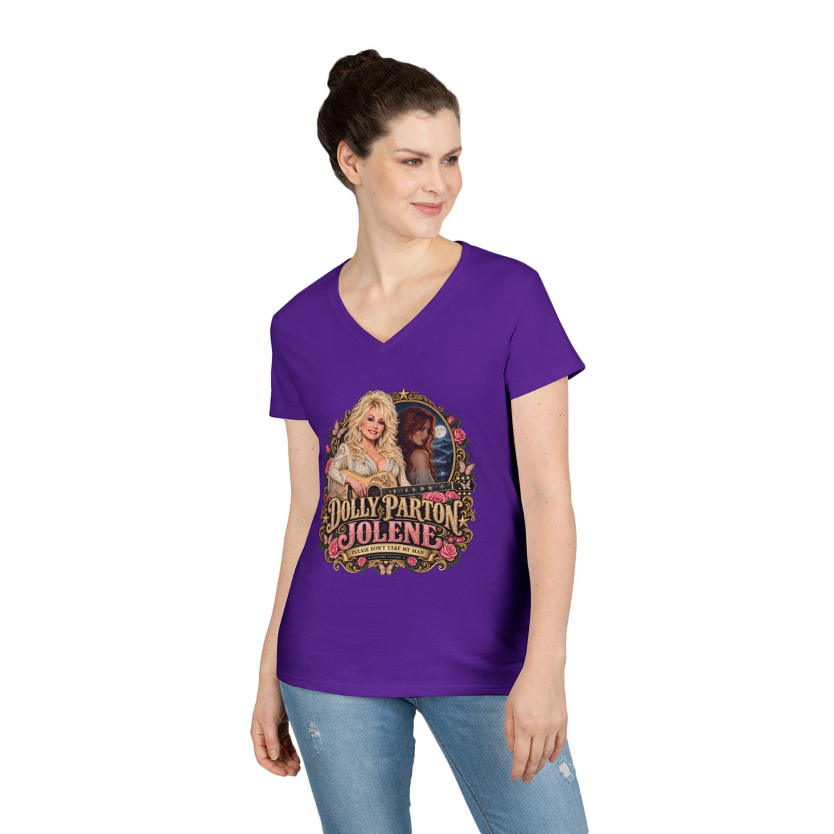 Dolly Parton Jolene Pink Portrait Tee | V-Neck Shirt | Memorial Tribute