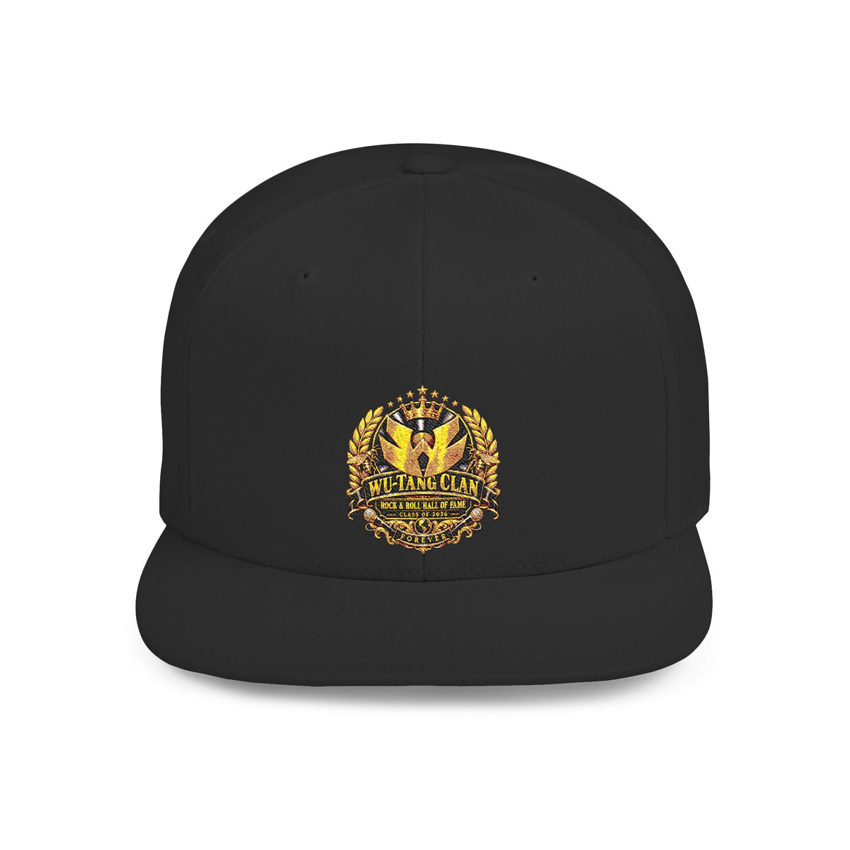 WuTang Rock and Roll Hall of Fame Flat Bill Snapback | Embroidered Emblem Cap | 90s 00s Nostalgia Hip Hop Pop Culture