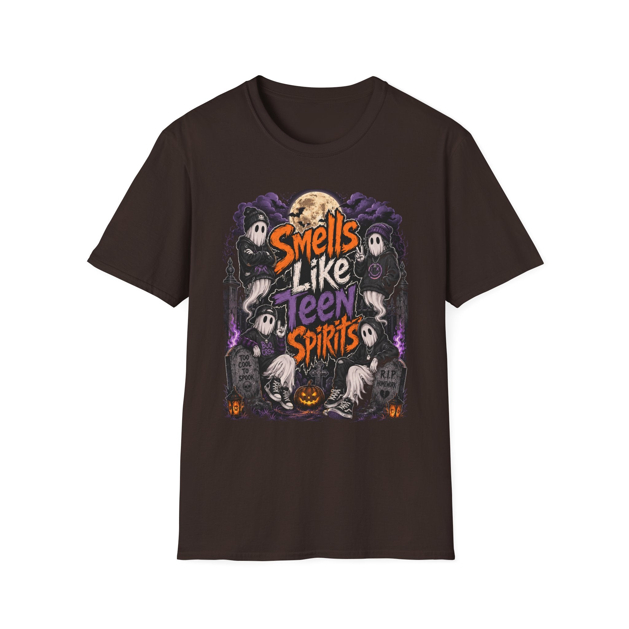 Smells Like Teen Spirits T-Shirt | Halloween Ghosts Moon Pumpkin Hip Hop | 1990's 2000's Nostalgia Throwback