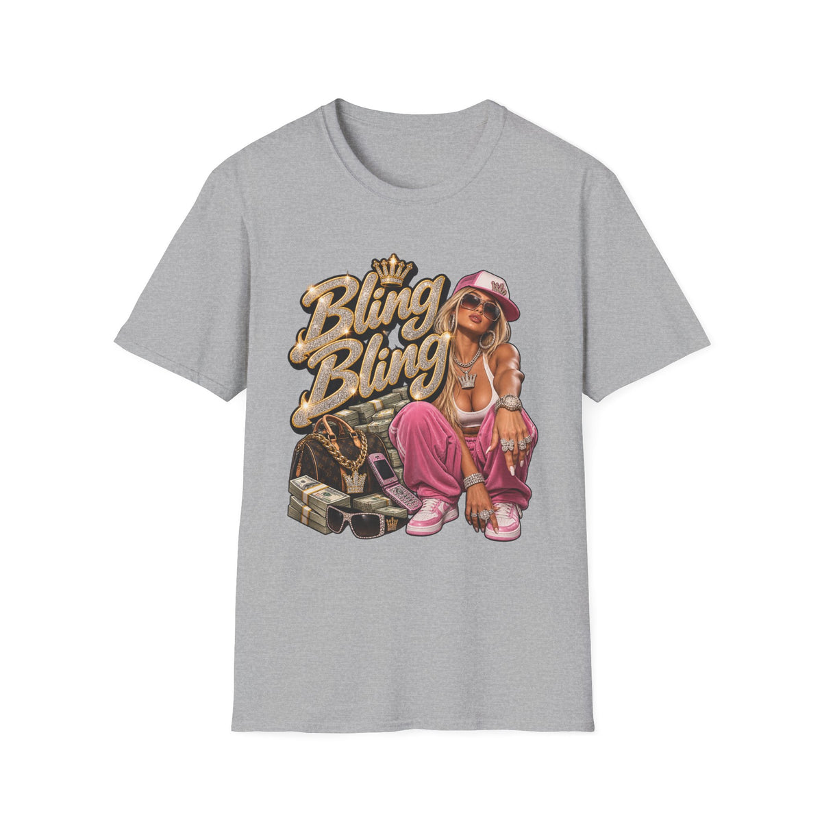 Bling Bling Graphic Tee | Retro Hip Hop Girl Illustration | 90's 00's Hip Hop Pop Culture Nostalgia