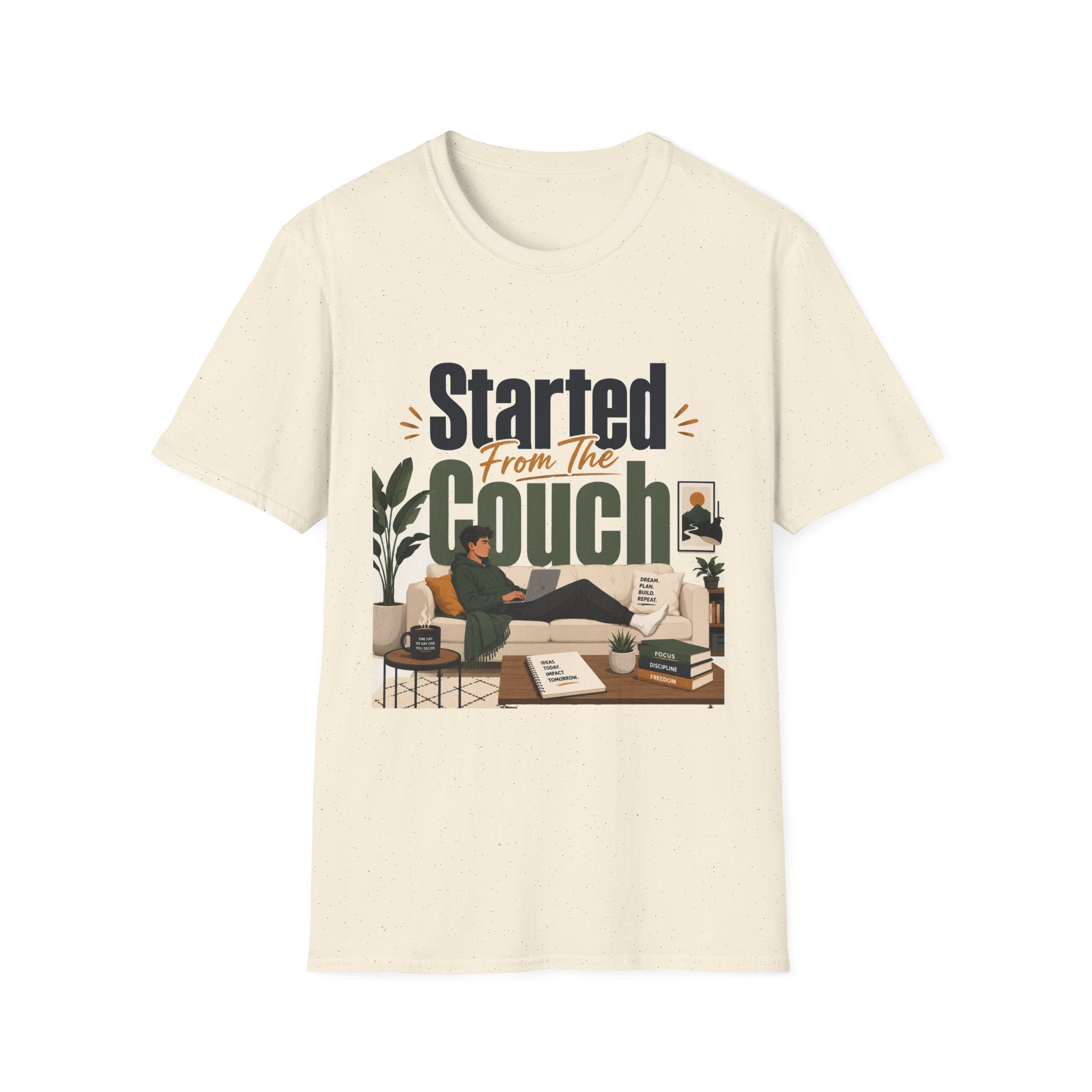 Started From The Couch T-Shirt | Lazy Day Lounge Design | 1990's 2000's Nostalgia Throwback