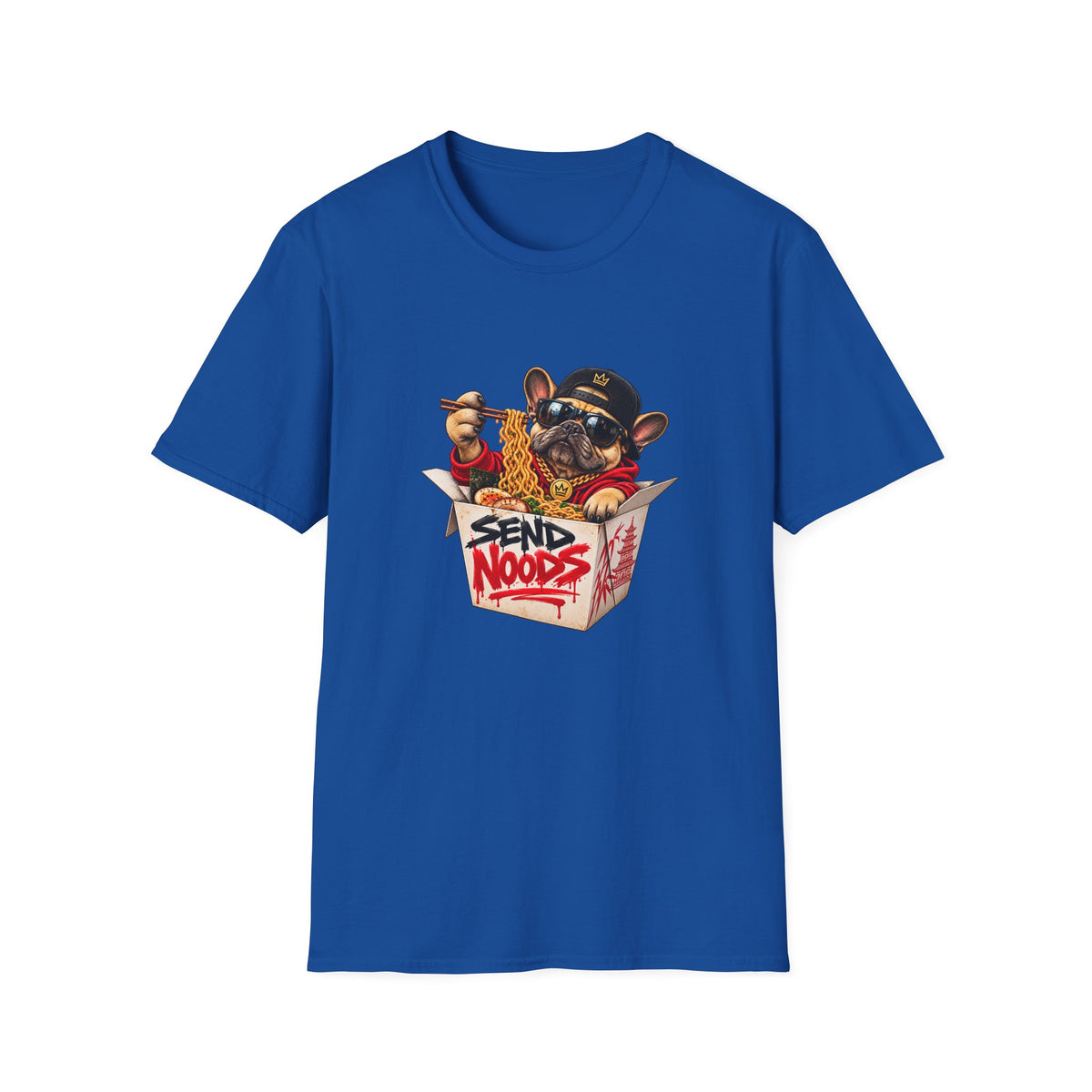 Send Noods Ramen Dog T-Shirt | Cute Dog in Noodle Box Graphic Tee | Pop Culture Noodles