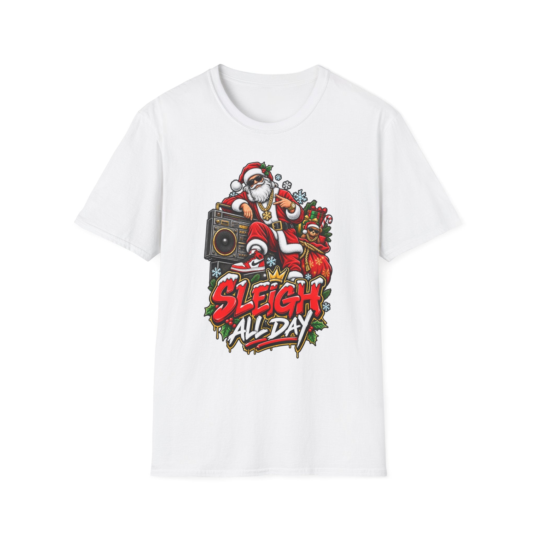 Sleigh All Day Santa graphic T-Shirt | Christmas hip hop holiday tee | 1990's 2000's Nostalgia Throwback