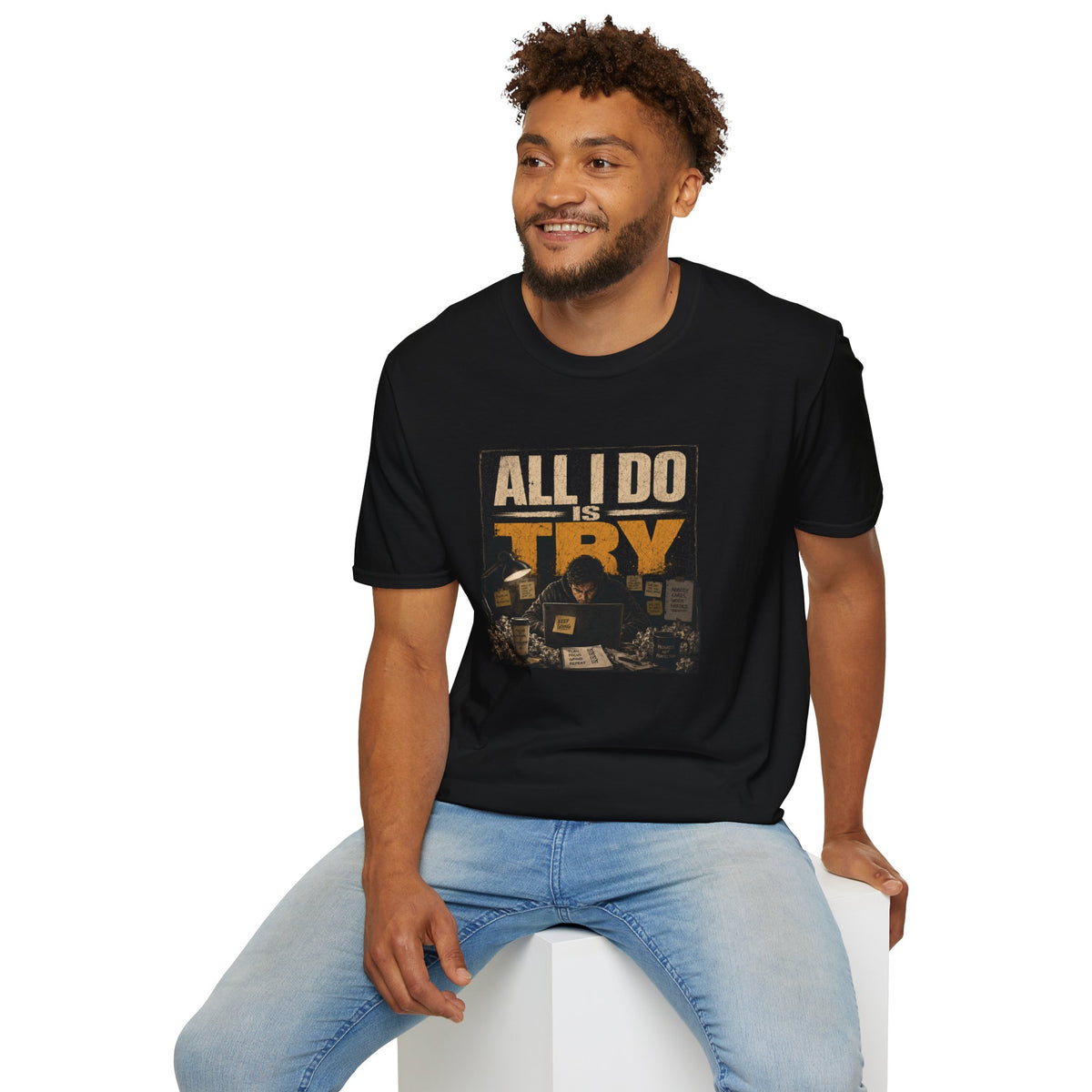 All I Do Is Try T-Shirt | Vintage Music Poster Style