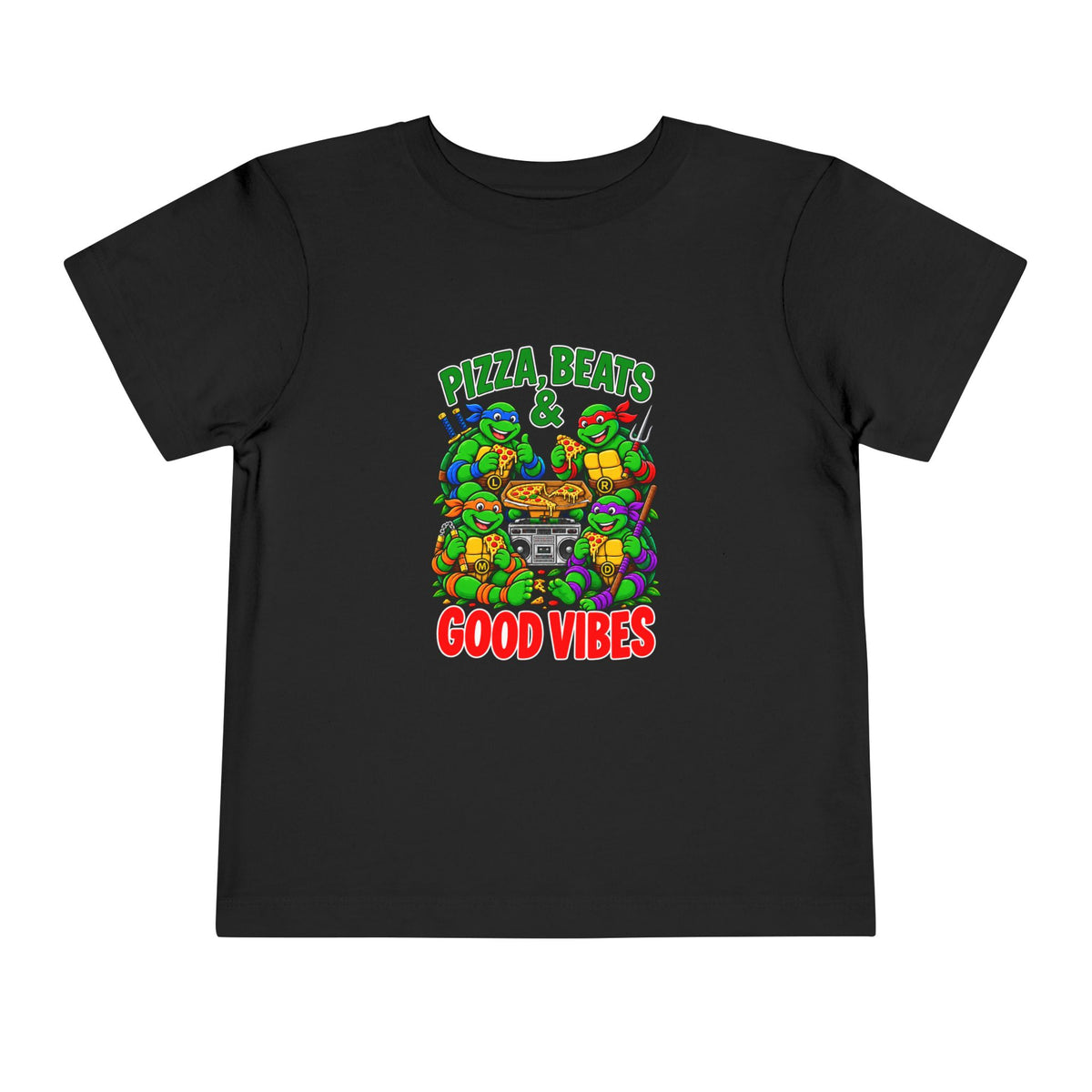 Pizza, Beats and Good Vibes Toddler Tee | Ninja Turtles Cartoon Pizza Party Design