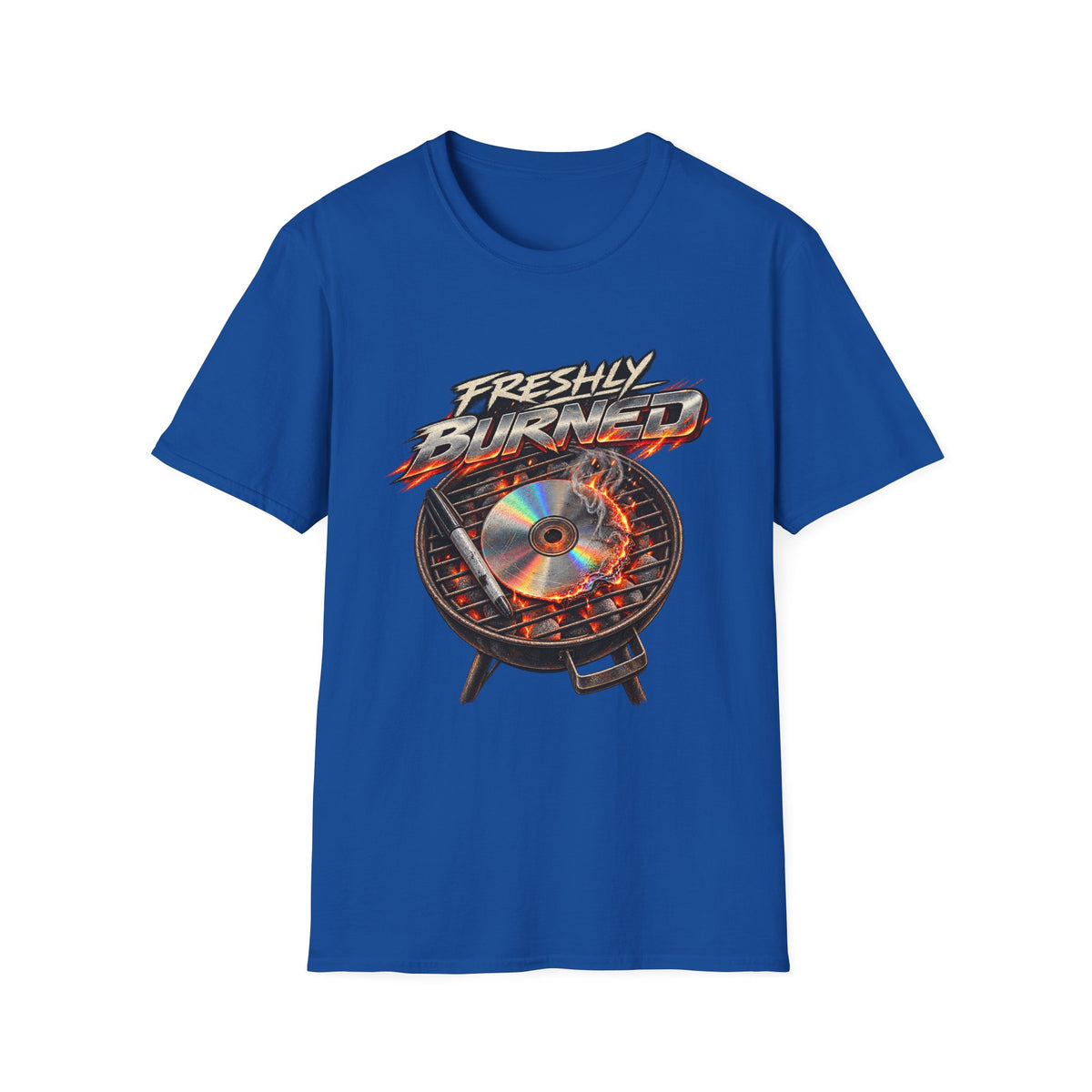 Freshly Burned CD Grill Graphic T-Shirt | Retro Metal Flame Design | 1990's 2000's Nostalgia Throwback
