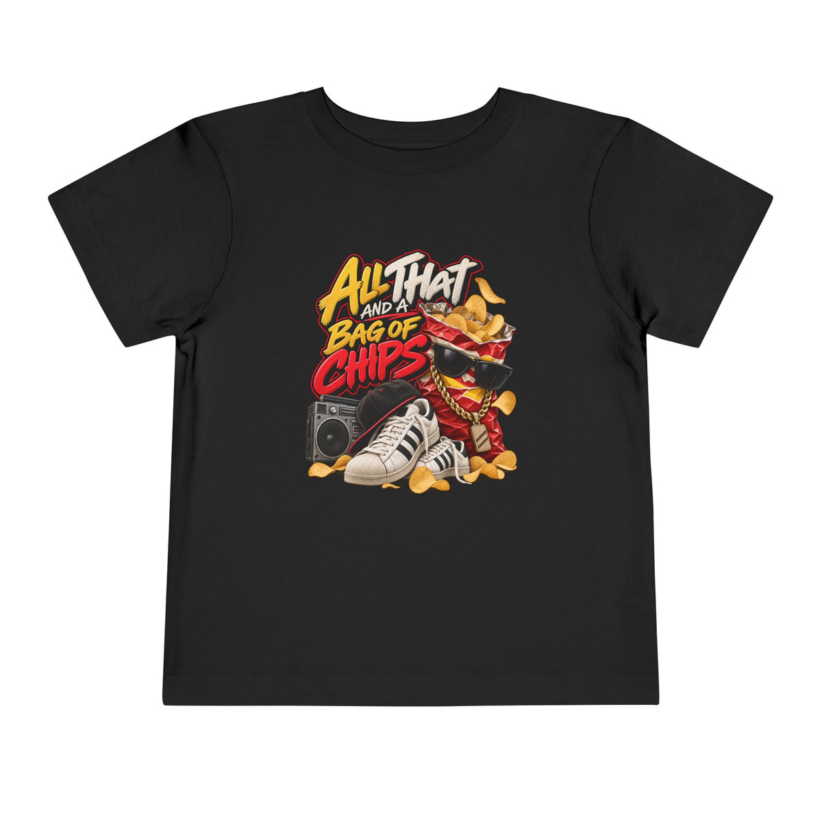 All That and a Bag of Chips Toddler Tee | Retro Sneaker Snack Graphic