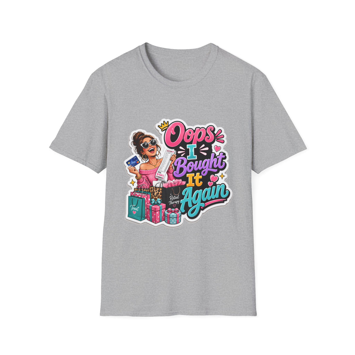 Oops I Bought It Again T-Shirt | Shopping Cartoon Design | 1990's 2000's Nostalgia Throwback