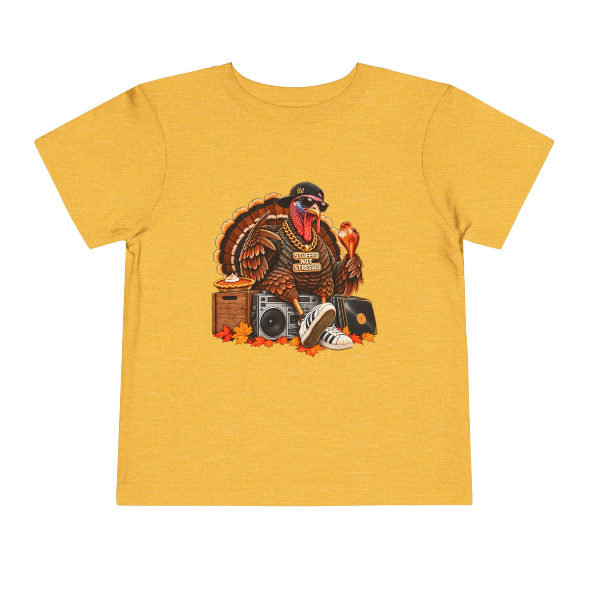 DJ Turkey Toddler Tee | Thanksgiving Turkey with Headphones, Records, Fall Leaves | 00s 90s Hip Hop